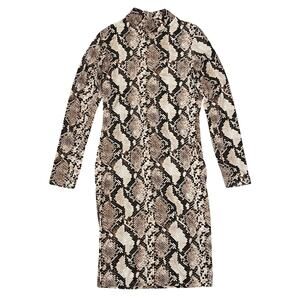 Leith Brown Snake Print Long Sleeve Mock Neck Body-con Dress - SIZE S (No Tag)